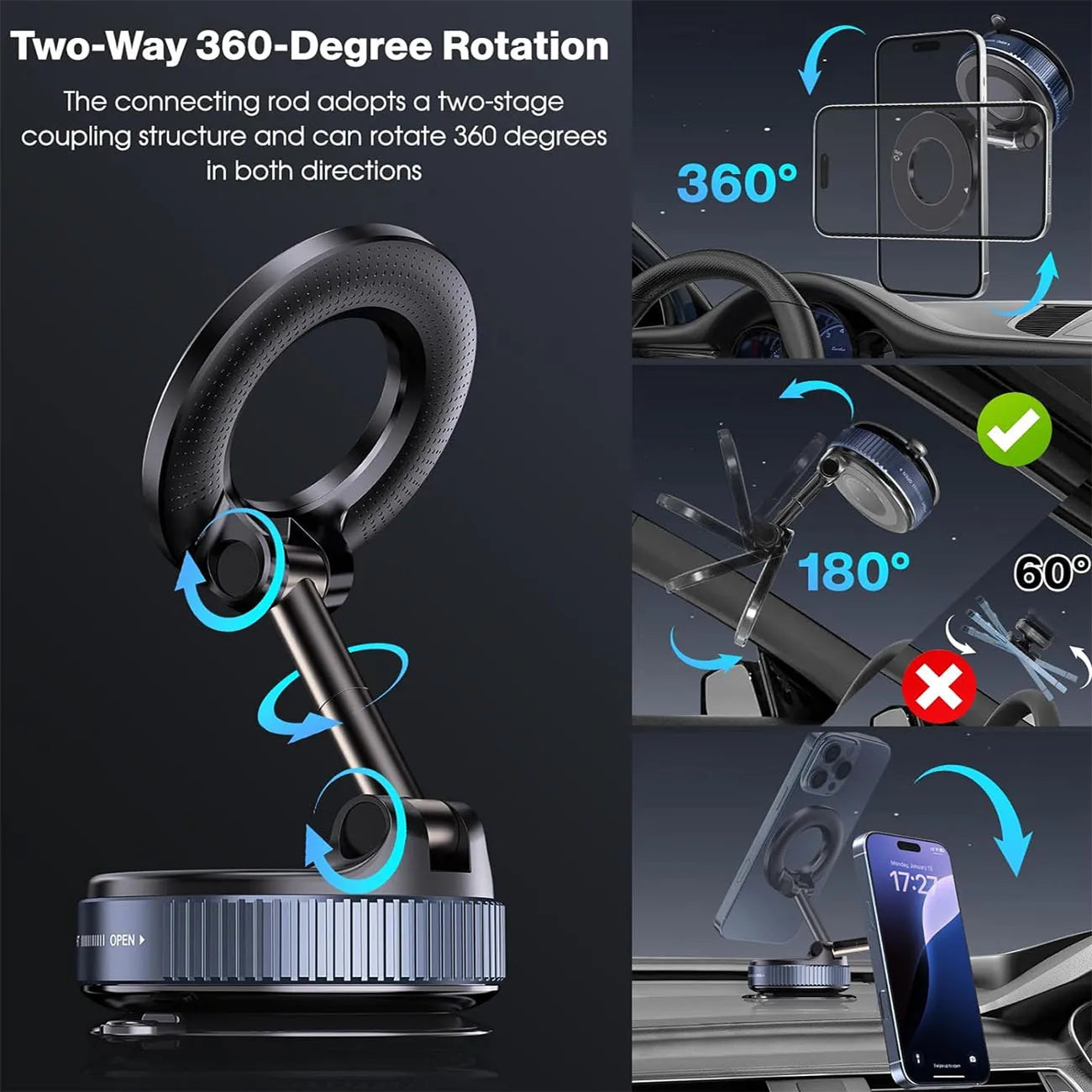 360° Adjustable Vacuum Magnetic Mount Car